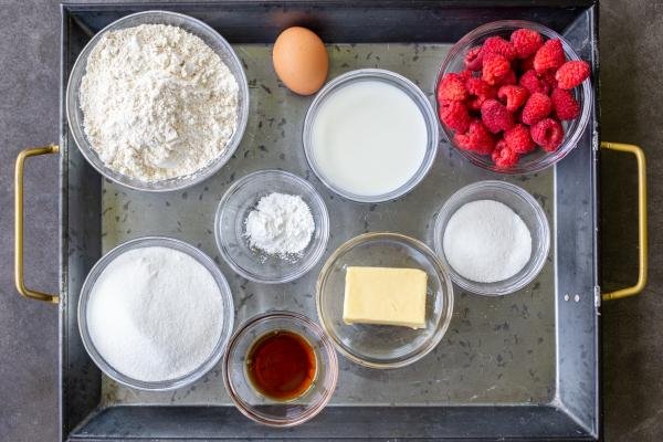 Ingredients for raspberry coffee cake.