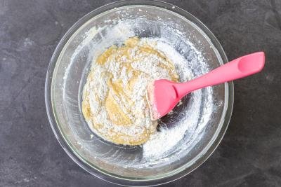 Flour added to the cake batter.