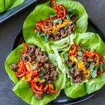 Beef lettuce wraps on a plate.