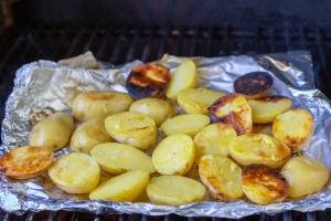 Roasted potatoes on a gril