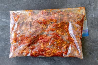 Beef marinating in a bag