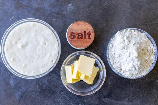 Ingredients for sourdough crackers.