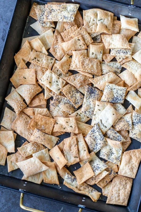 Variety of Sourdough Crackers on a tray.