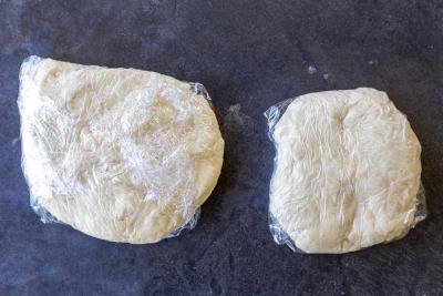 Sourdough crackers dough wrapped in plastic.