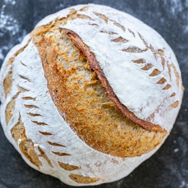 Baked wheat sourdough bread.