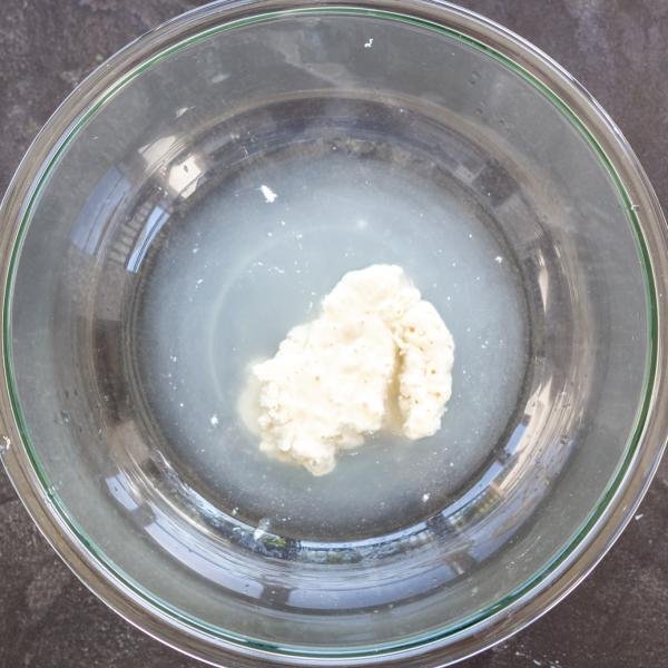 Water and starter in a bowl