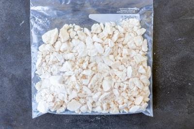 Crushed meringue in a ziplock bag.