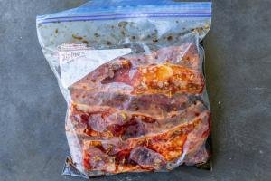 Marinating Grilled Beef Galbi in a bag.