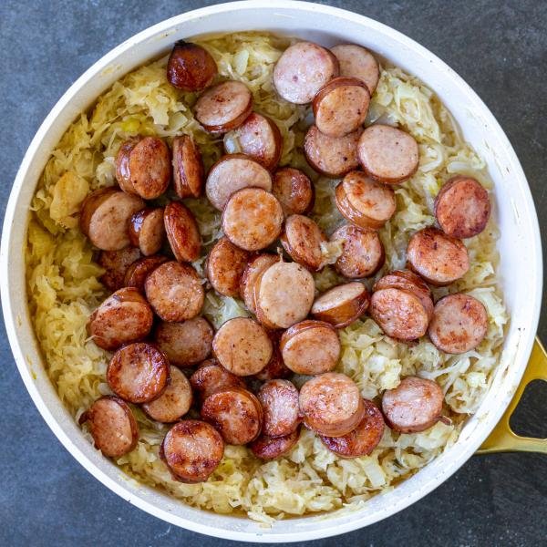 Sausage added to Sauerkraut.