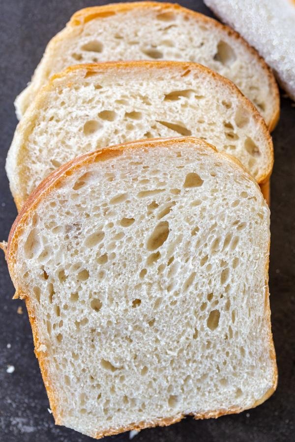 Slcied Sourdough Sandwich Bread in to pieces. 