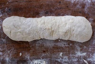 Rolled up Sourdough Sandwich Bread dough.
