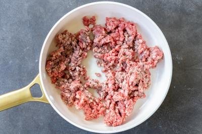 Ground Beef on a pan cooking