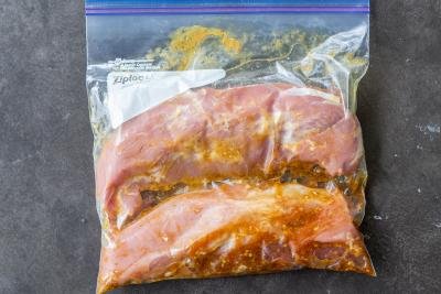 Pork. Tenderloin in a bag marinading.