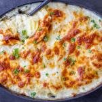 Baked Scalloped Potatoes in pan.