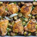 Sheet pan with Chicken Thighs with Veggies.