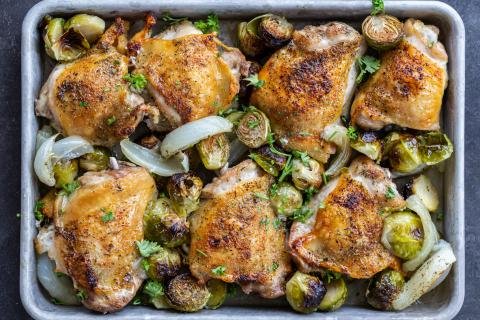 Sheet pan with Chicken Thighs with Veggies.
