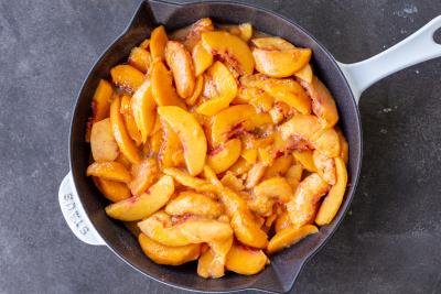 Peaches in a pan.