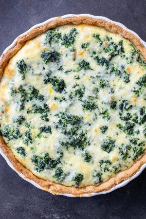 Spinach Quiche in a pan.