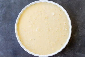 Crustless Quiche in a baking pan before baking.