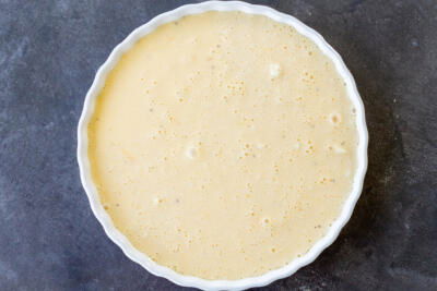 Crustless Quiche in a baking pan before baking.