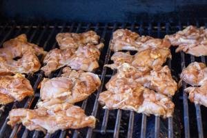 Chicken on a grill.