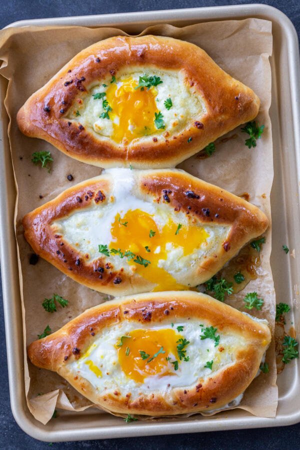 Classic Khachapuri on a pan. 