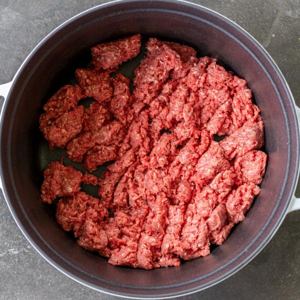 Ground beef in a pot.