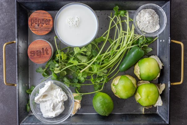 Ingredients for Creamy Tomatillo Dressing.