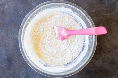 Flour added to the cake batter.