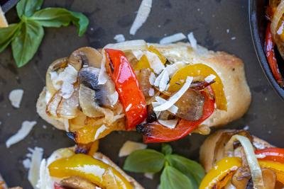 Bell peppers, mushroom and onion Canapés.