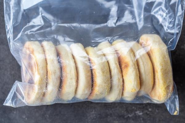 Sourdough English Muffins in a ziplock bag.