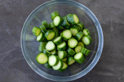 Sliced cucumbers into pieces.
