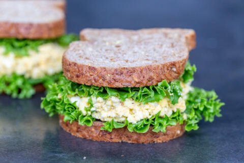 Egg Salad sandwich on a serving tray.