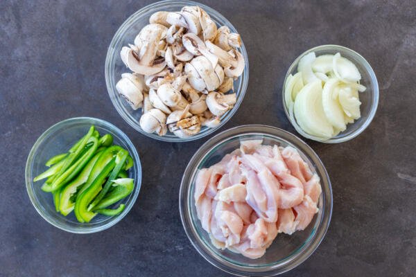 Chicken and veggies for chicken philly sandwich.