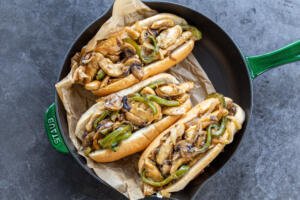 Chicken Philly Cheesesteak Sandwiches in a pan.