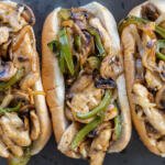 Chicken Philly Cheesesteak Sandwiches on a serving tray.