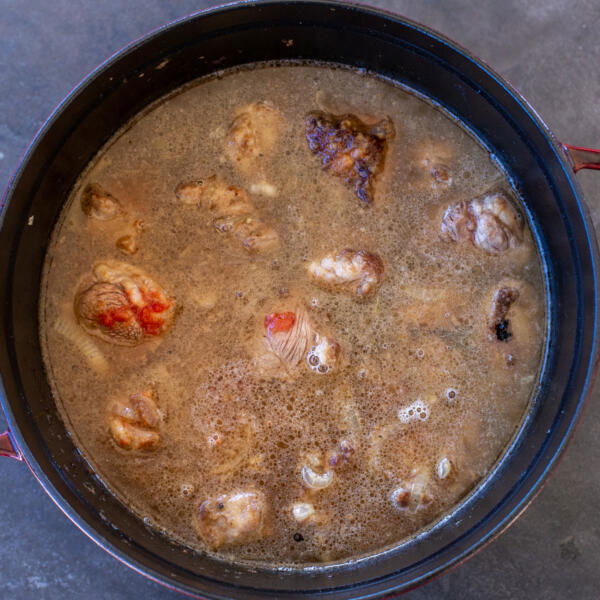 Liquid added to the pot.