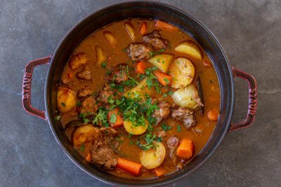 A pot of One-Pot Lamb Stew.