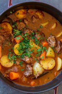 One-Pot Lamb Stew in a pot.