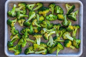 Oven-Roasted Broccoli on a baking sheet.