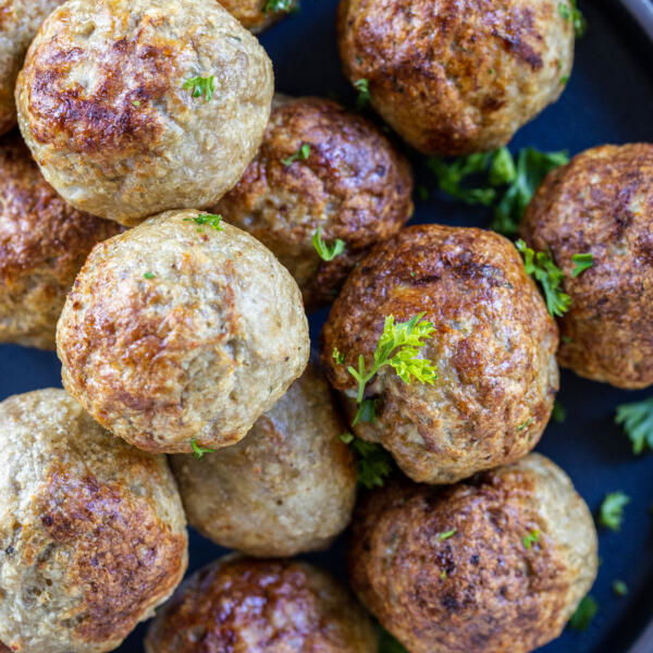 Air Fryer Turkey Meatballs on a plate.