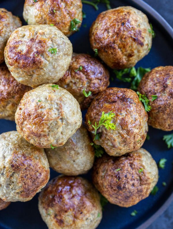 Air Fryer Turkey Meatballs on a plate.