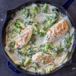 One pan Creamy Chicken and Broccoli with Parmesan.