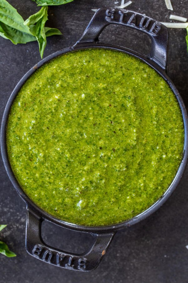 Fresh Basil Pesto in a pan. 