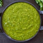 Fresh Basil Pesto with herbs and cheese.