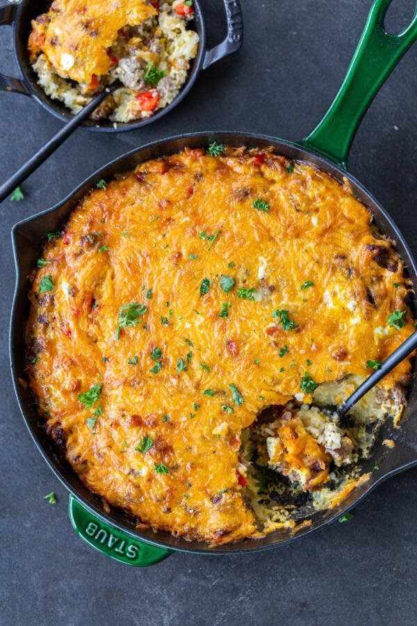 Hashbrown Breakfast Casserole with spoon. 