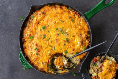 Hashbrown Breakfast Casserole with a spoon.