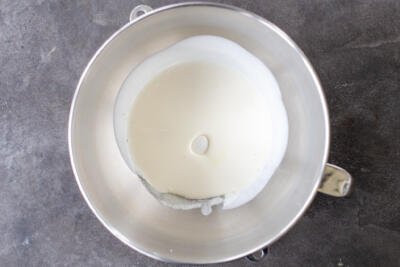 Heavy whipping cream with sugar.