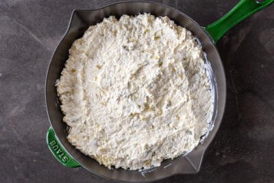 Jalapeno Popper Dip mixture in a pan.