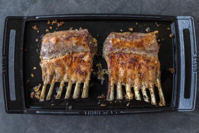 Whole pieces of Roasted Rack of Lamb.